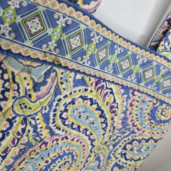 Vintage 00s Vera Bradley Capri Blue Paisley Tote Purse Shoulder Villager Medium - Picture 7 of 10